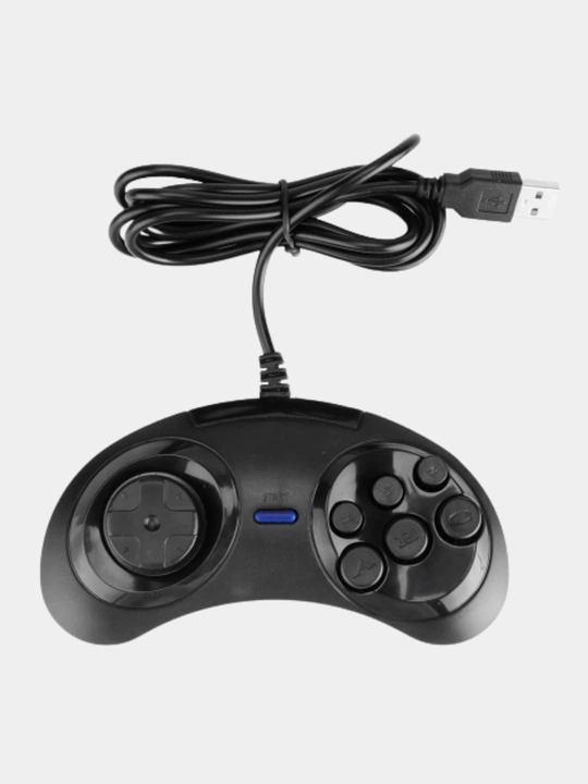 USB Sega 16-bit gamepad, kompyuter uchun, qora rang, retro kontroller - 