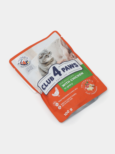 Влажный корм Club 4 Paws для взрослых кошек "с курицей в соусе" 100 г, 24шт