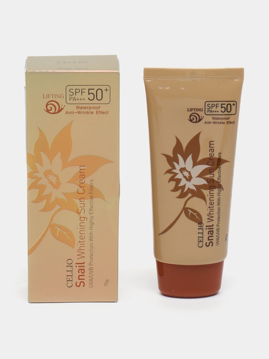 Quyoshdan himoyalovchi krem, CELLIO, Kollagen, Snail, Hyaluron, Green tea, SPF/PA50+++, 70