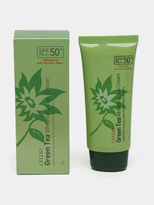 Quyoshdan himoyalovchi krem, CELLIO, Kollagen, Snail, Hyaluron, Green tea, SPF/PA50+++, 70