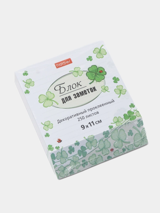 Блок для заметок на клею Hatber Lucky Clover, 9 * 11 см, 250 листов