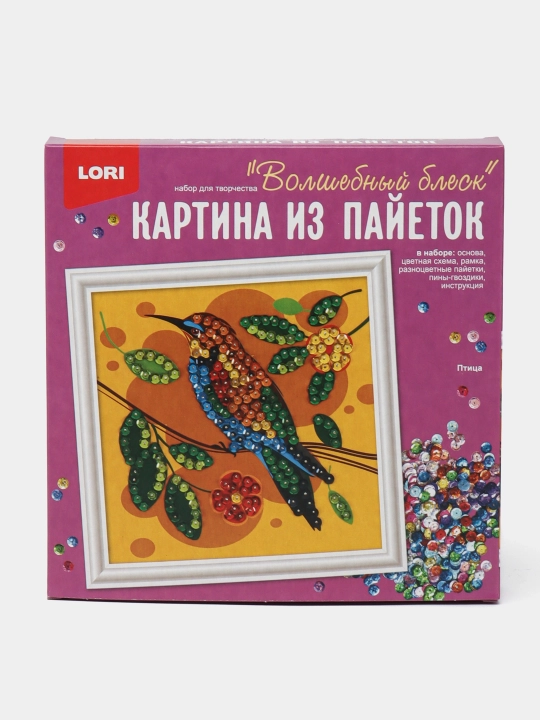 Картина из пайеток "Птица" Ап-051, 20 * 20 см - 