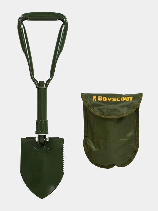 Ko'p funktsiyali yig'ma belkurak BoyScout, metall tutqichli g'ilofi bilan