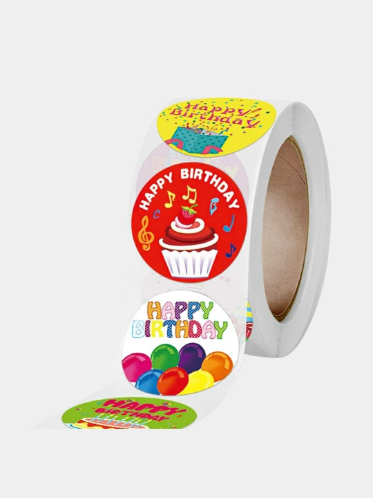 Наклейки стикер с надписью HAPPY BIRTHDAY, 8 разных дизайнов