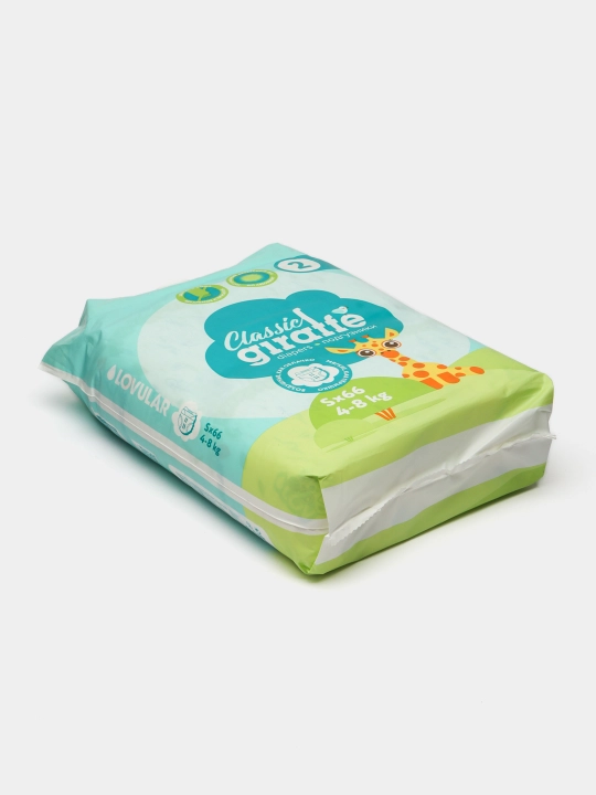 Подгузники Lovular Giraffe Classic 2 S, 4-8 кг, 66 шт