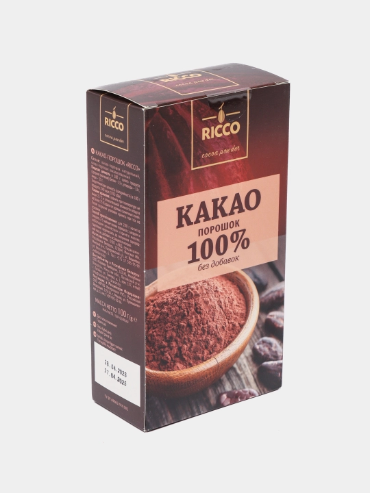 Какао-порошок RICCO натуральный 100 г, без добавок, для выпечки и напитков