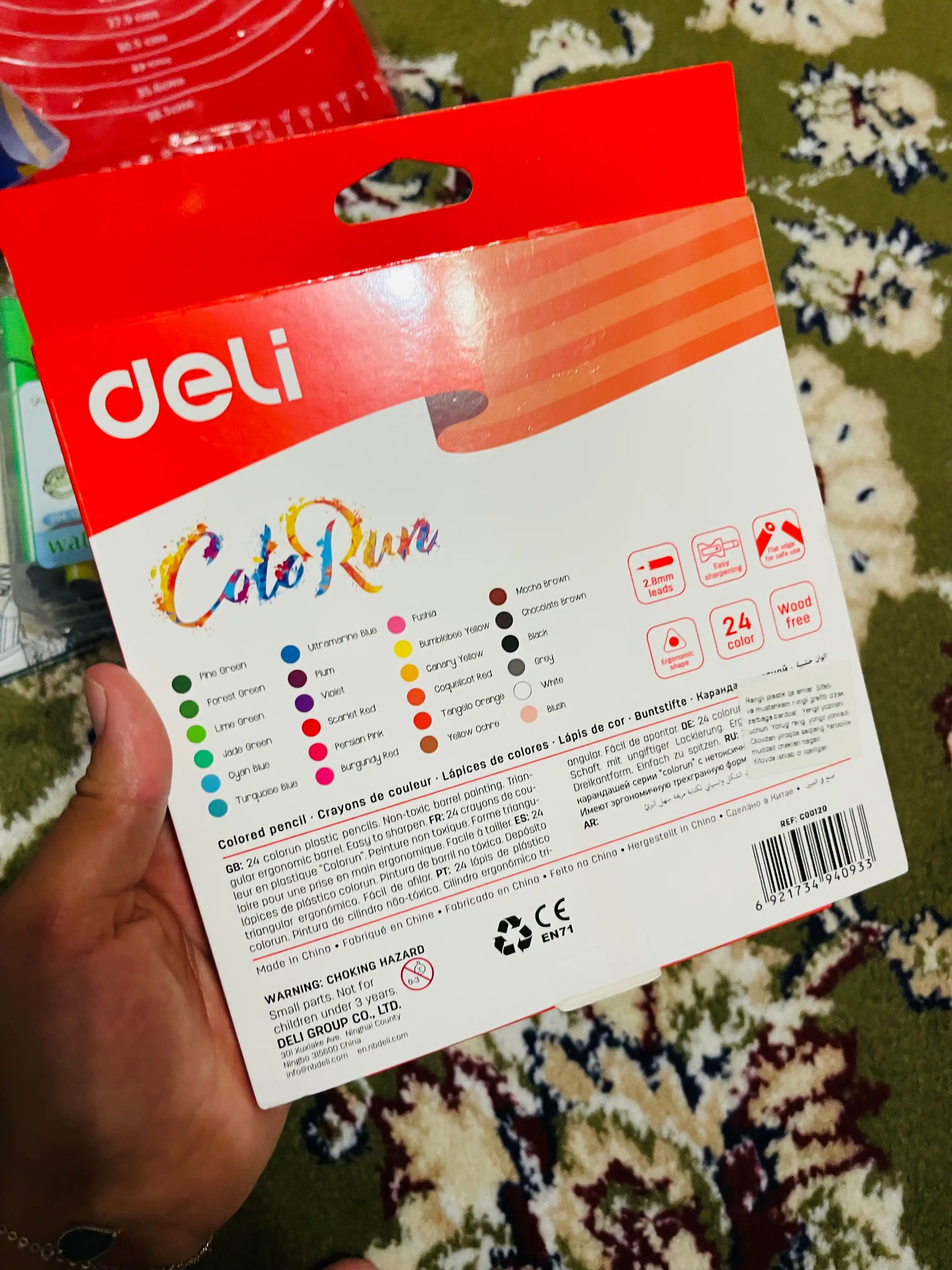 Rangli uchburchak qalamlar to'plami Deli 00120, 24 ta rang