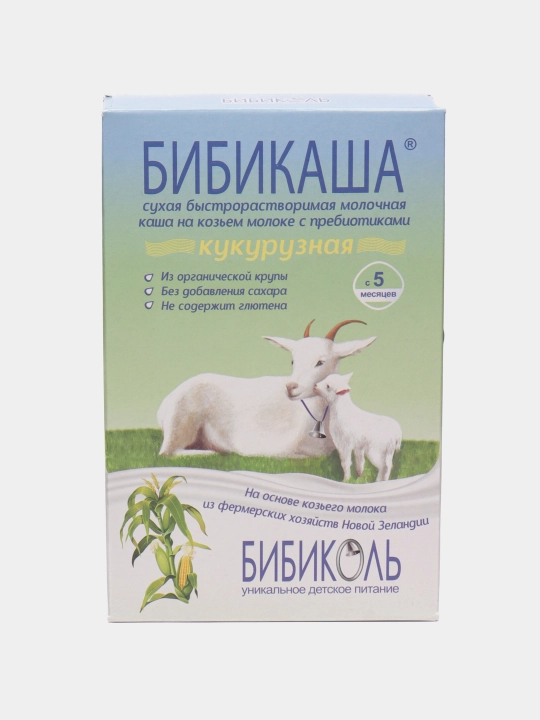 Bo'tqa Бибиколь "Bibikasha", makkajo'xorili echki suti prebiyotiklar bilan, 5 oy+, 200 g