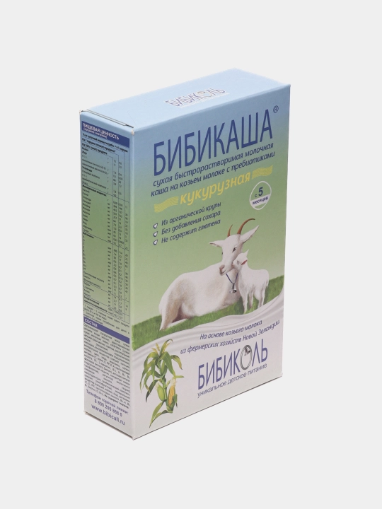 Bo'tqa Бибиколь "Bibikasha", makkajo'xorili echki suti prebiyotiklar bilan, 5 oy+, 200 g