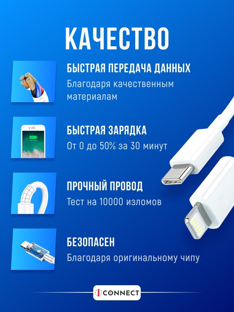 Кабель зарядный для Iphone с Type-C, Lightning , с поддержкой быстрой  зарядки купить по низким ценам в интернет-магазине Uzum (290831)