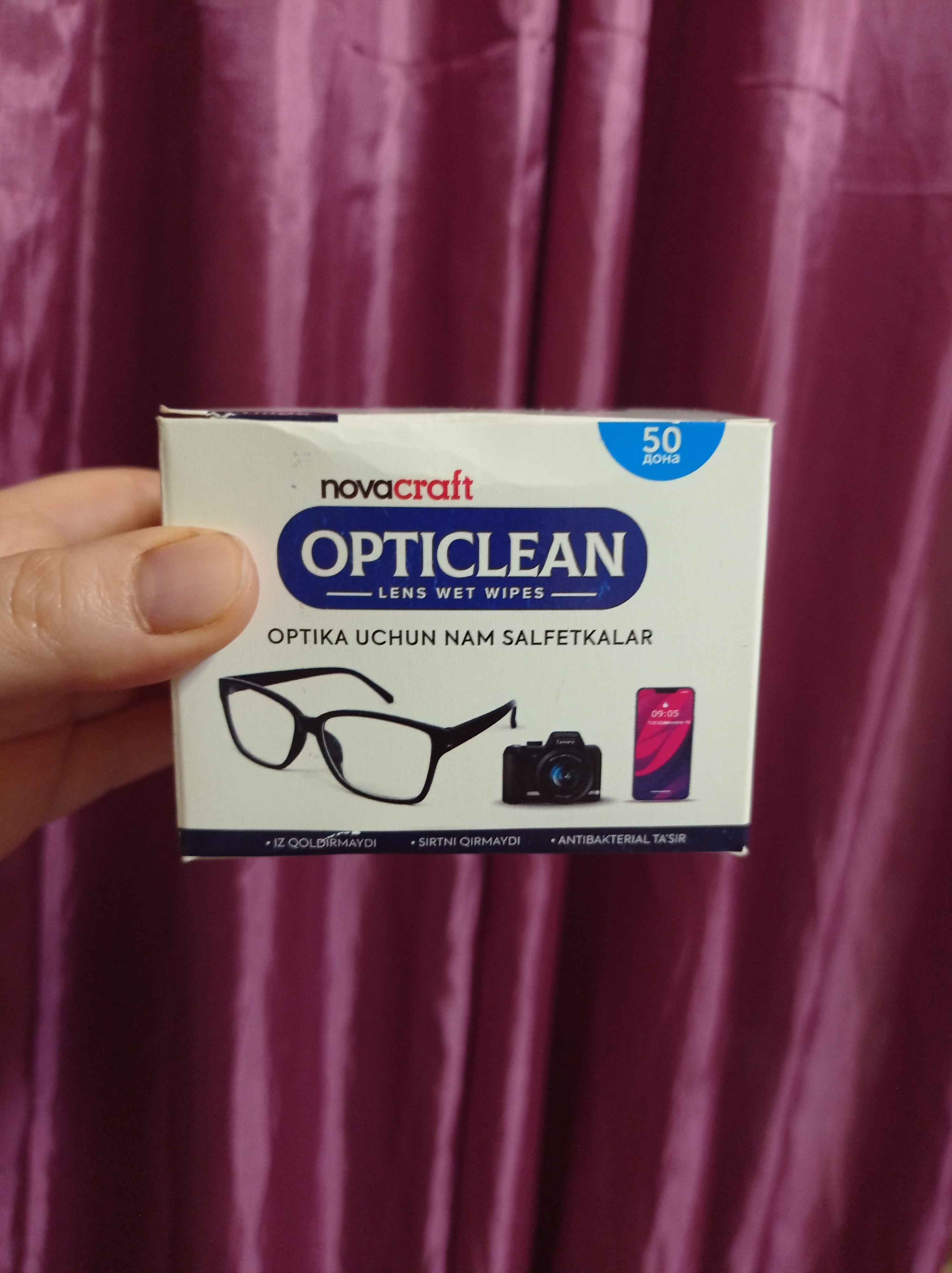 Ko'zoynak va gadjet ekranlari uchun nam salfetkalar Opticlean, 50 dona