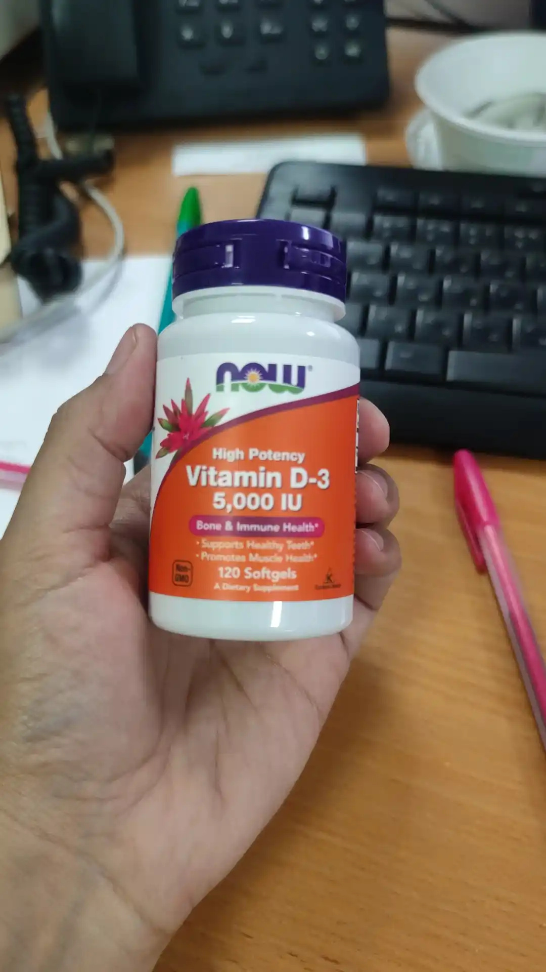 Vitaminlar D3 Now Foods, 5000 IU, 125 mkg, 120 kapsula