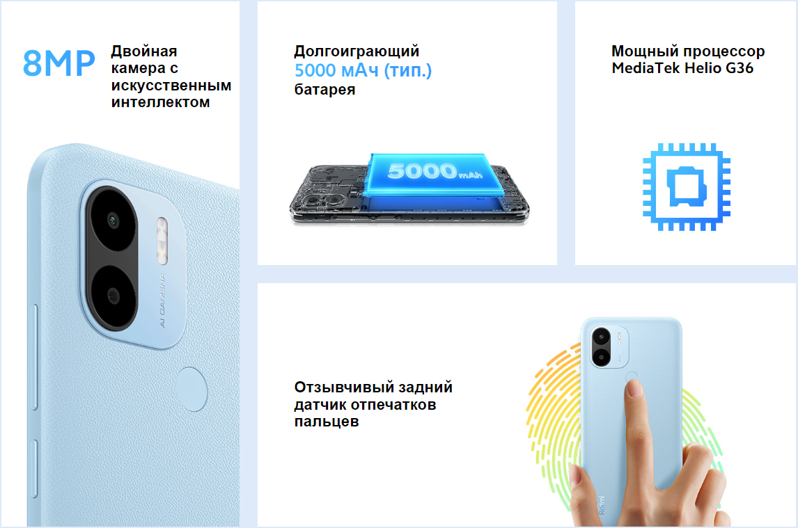 Смартфон Xiaomi Redmi A2+ ОЗУ 3GB/64 GB. 2 SIM. 5000 мАч батарея.Android 12  купить по низким ценам в интернет-магазине Uzum (813925)