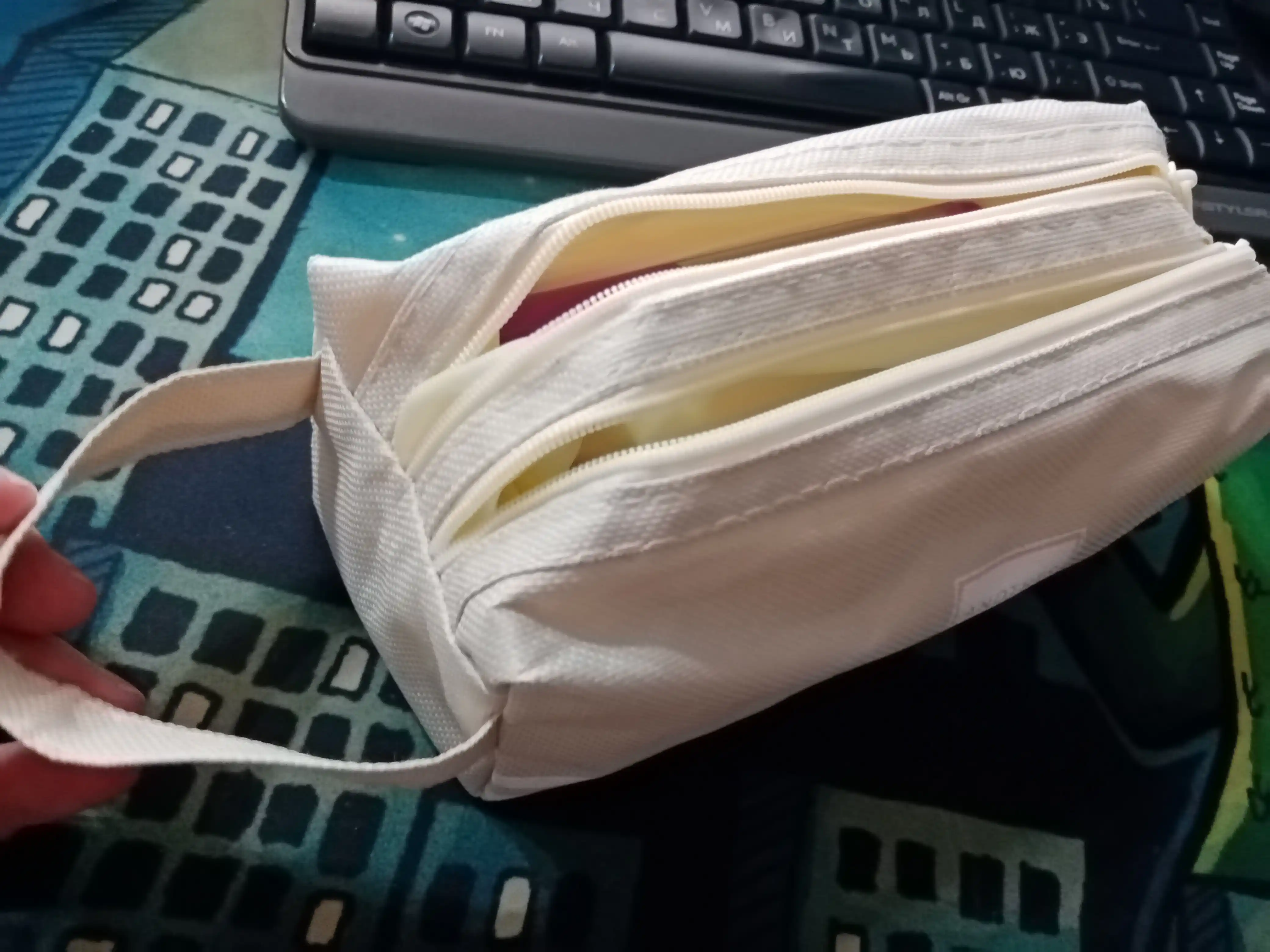 Ikki bo'limli maktab qalam qutisi, kosmetik sumka
