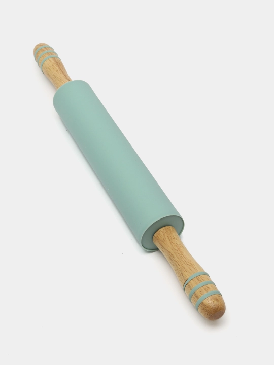 Silikon jo'va xamir yoyadigan yog'och tutqichli, ko'k 43.5 sm
