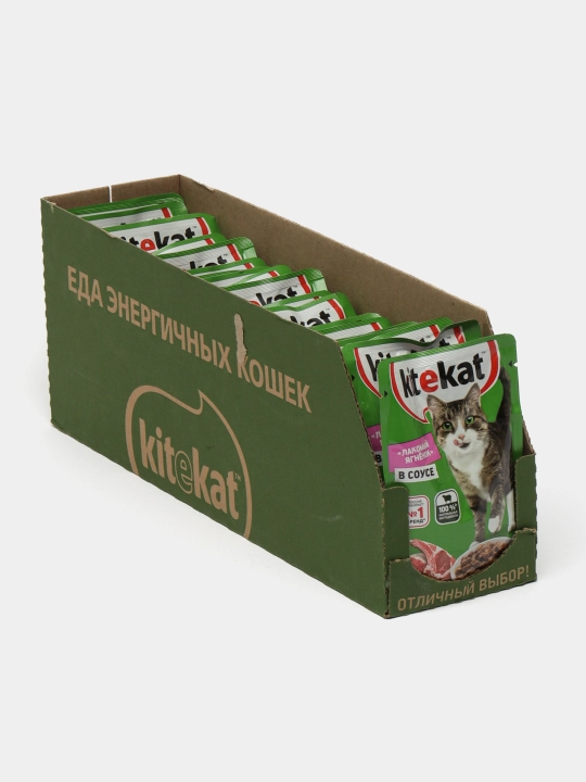 Kitekat Mushuklar uchun nam yem, qo‘y go‘shtli bo‘lakchalar sousda, 85 g × 28 dona