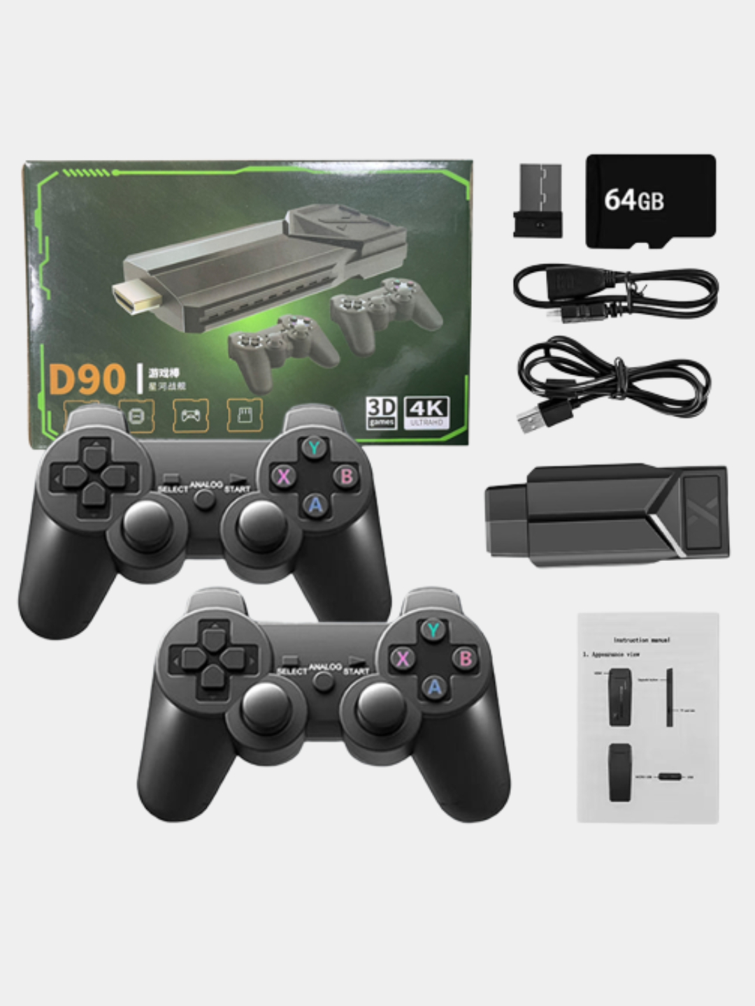 Игровая приставка для ТВ, D90 Game Stick 64 GB, 4k Ultra HD, 2 геймпада,  20000 игр купить по низким ценам в интернет-магазине Uzum (706828)