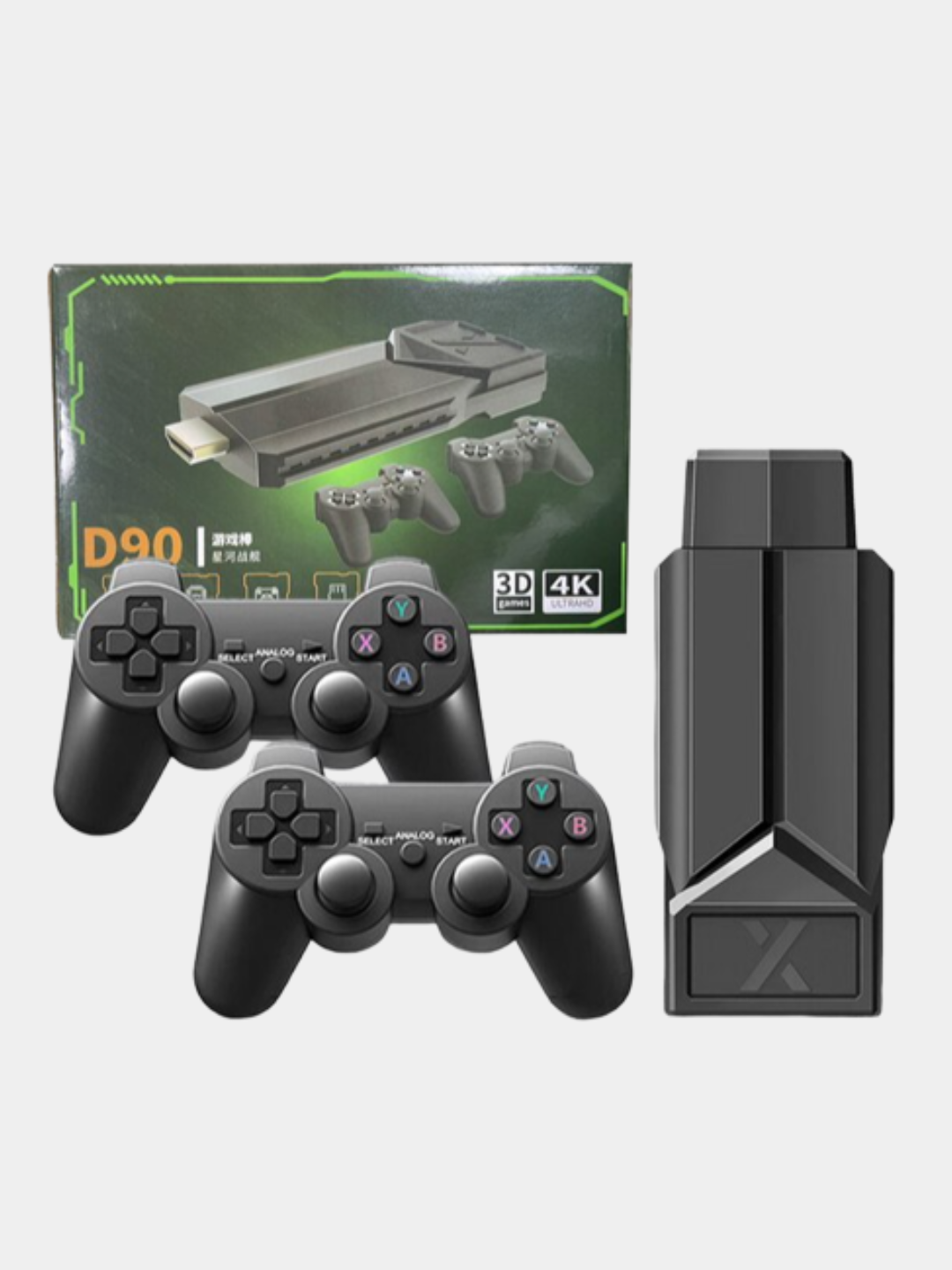 Игровая приставка для ТВ, D90 Game Stick 64 GB, 4k Ultra HD, 2 геймпада, 20000 игр