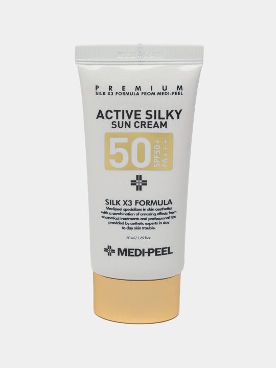 Солнцезащитный крем Medi Peel Active Silky, SPF50+, с комплексом пептидов и шёлка