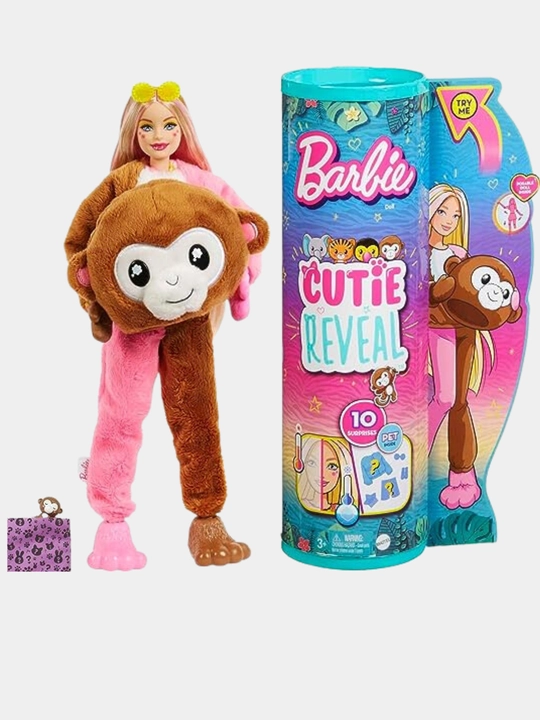 Кукла-сюрприз Barbie Cutie Reveal Fashion Doll, Jungle Series Monkey Plush Costume - 