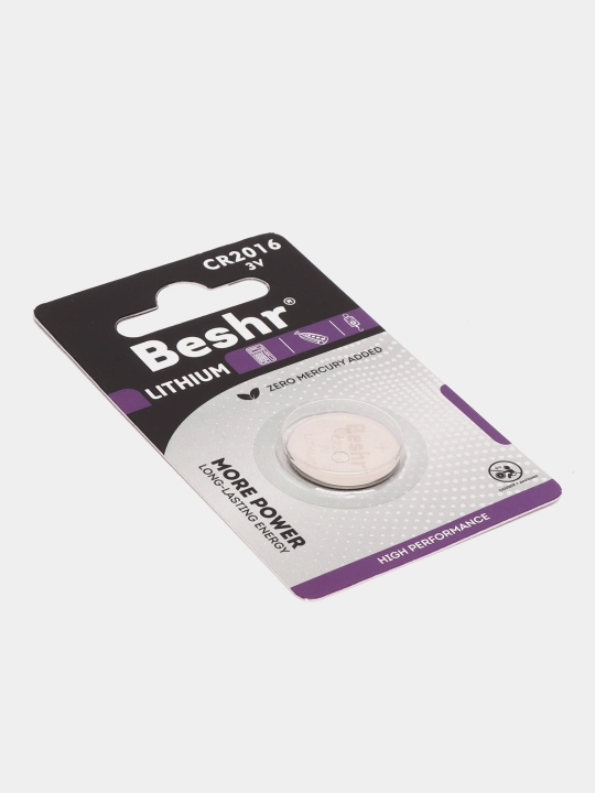 Batareya Beshr Lithium Cr2016, 3 V, qalinlik 1.6 mm, signalizatsiya pulti uchun, batareyka