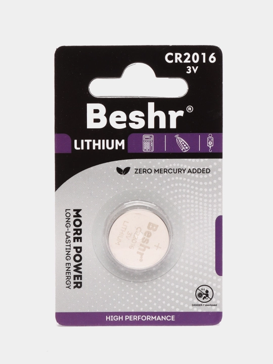 Batareya Beshr Lithium Cr2016, 3 V, qalinlik 1.6 mm, signalizatsiya pulti uchun, batareyka