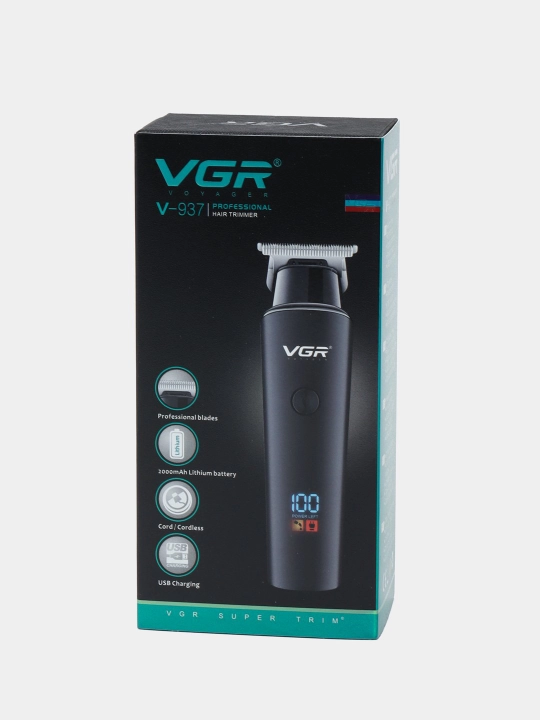 Professional simsiz soch va soqol olish kesish mashinkasi trimmer VGR V-937, LCD displeyli