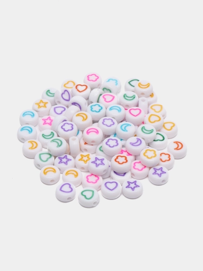 Разноцветные бусины, круглые, со звездами, сердечками, полумесяцами, буквами — BIJOUS-БУСКРУ7-БЕЛЫЙ-100ШТ
