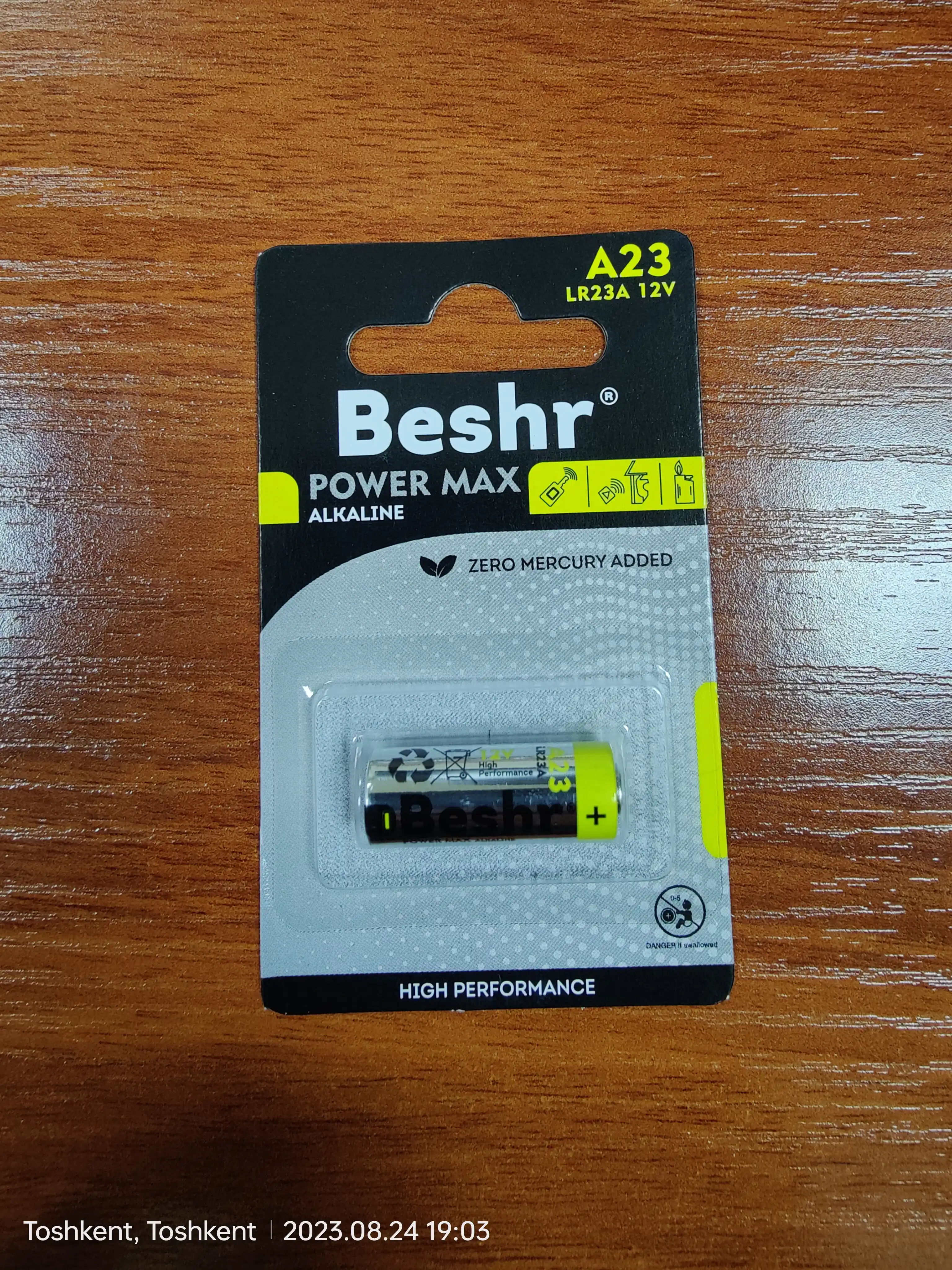 Batareya Beshr Alkaline LR23A, o'lchami 23A, 12V kuchlanish, alkalin batareykalar