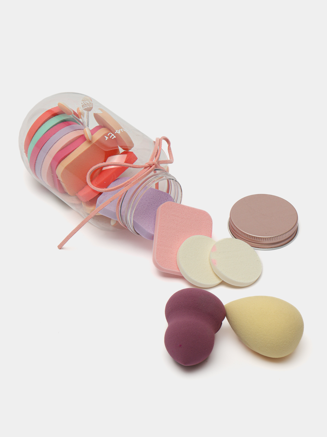 Спонж для макияжа, набор 14 шт, в подарочной банке, косметический, для ...