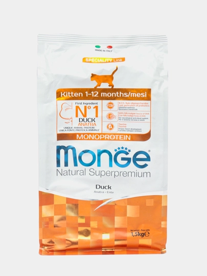 Сухой корм Monge, для котят, из мяса утки, 1.5 кг