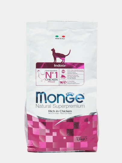 Сухой корм Monge Indoor, для взрослых кошек, из мяса курицы, 1.5 кг