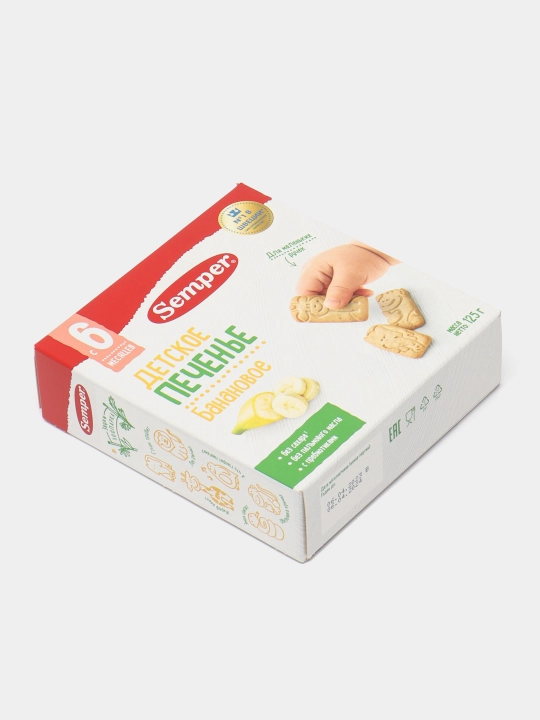Pechenye Semper, banan, shakarsiz, palma yog'isiz, 6 oy, 125 gr