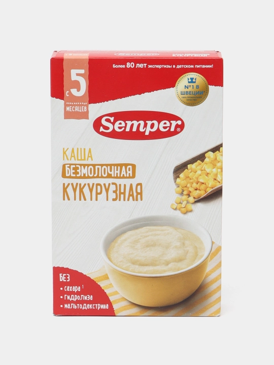 Semper, birinchi qo'shimcha ovqat uchun, sutsiz, shakarsiz, makkajo'xori bo'tqasi 5oy 180g - 