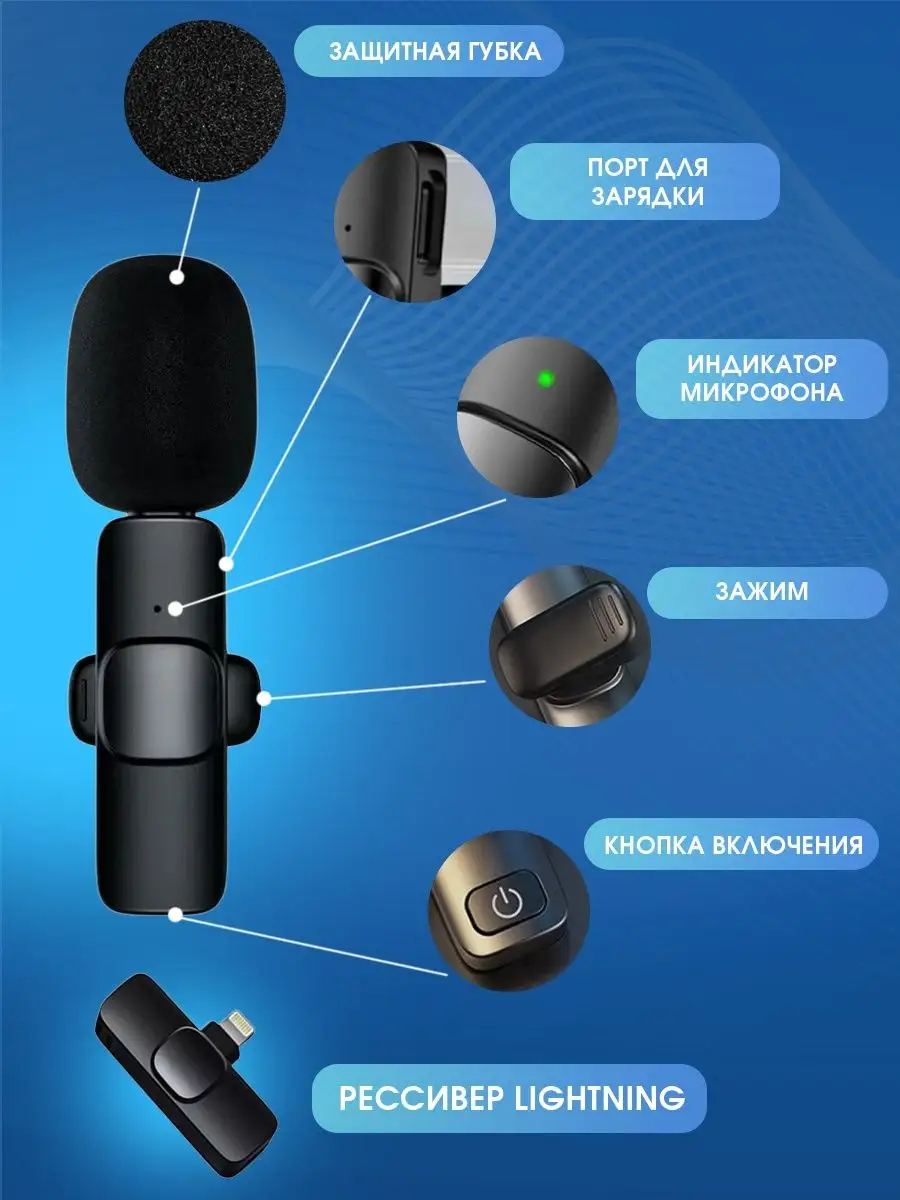 Микрофон петличка 2 шт, беспроводной K11, для iPhone, Android купить по ...