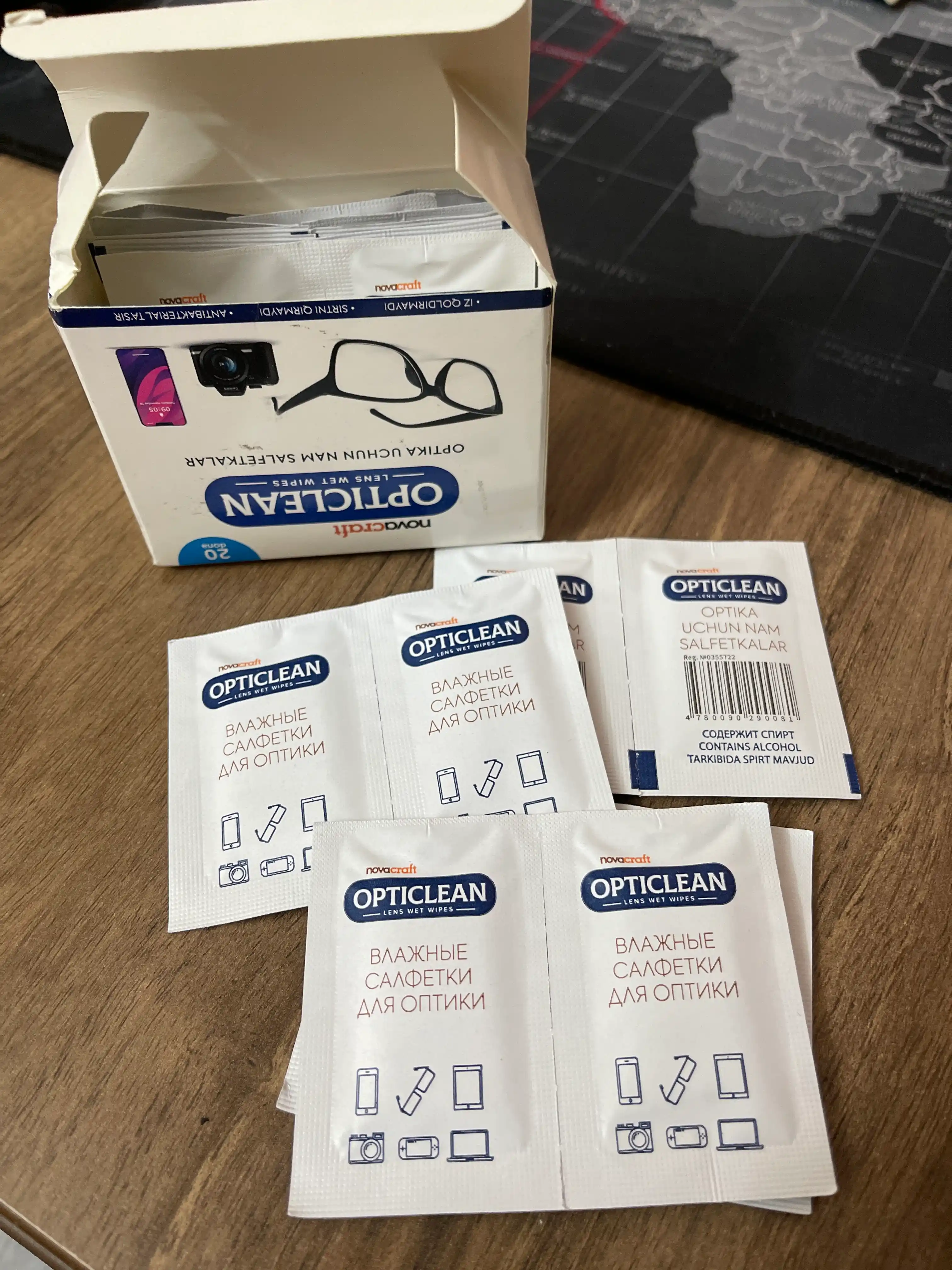 Opticlean ko‘zoynak va gadjet ekranlari uchun nam salfetkalar, 20 dona