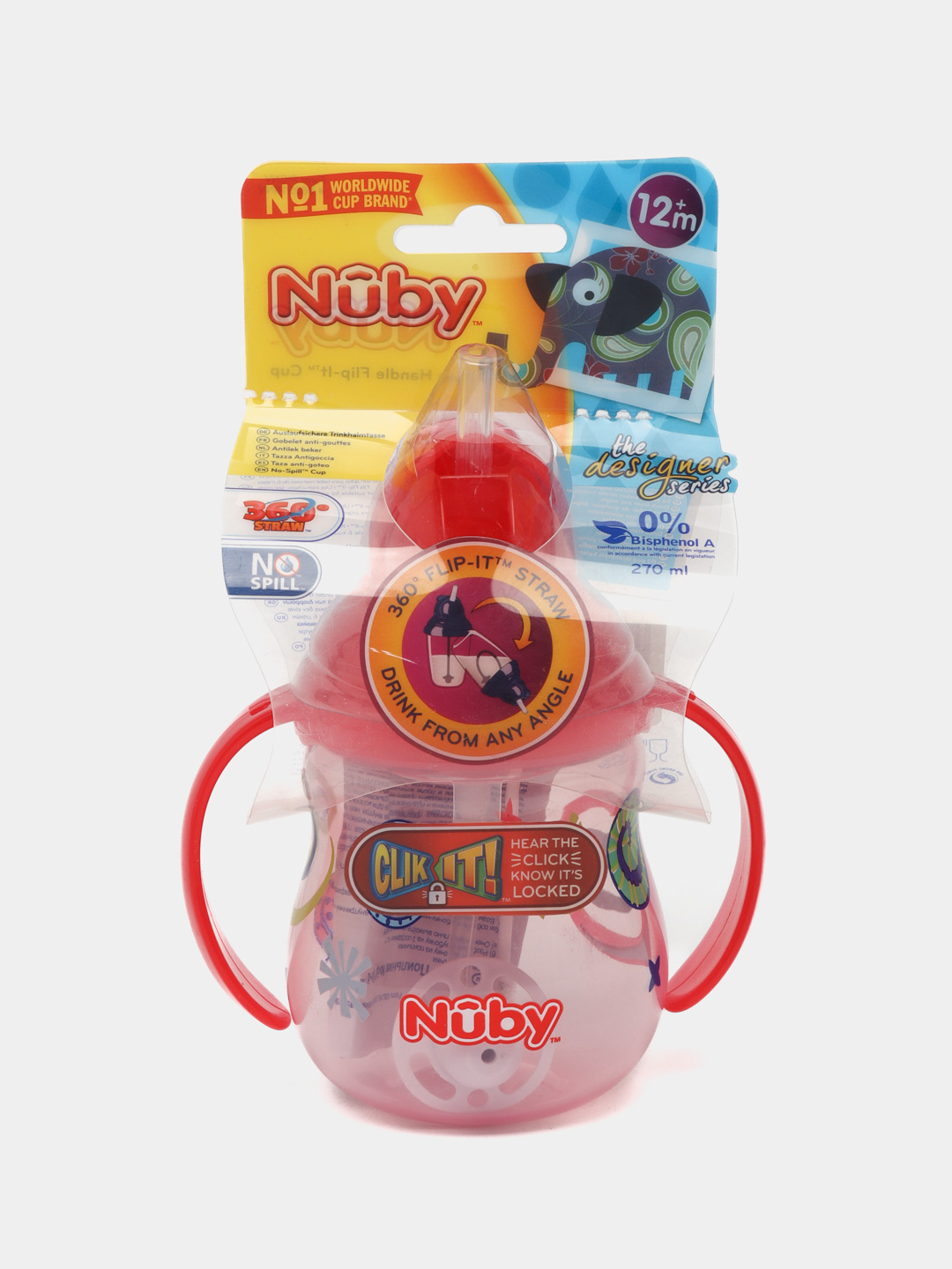 Поильник с ручками и с трубочкой Nuby Flip-It, 360 Straw, 270 мл - 