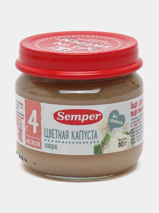 Пюре детское овощное Semper, цветная капуста, без соли, для первого прикорма, 4 м+, 80 гр