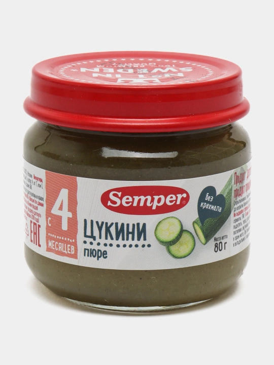 Пюре детское, овощное, цукини, без соли, для первого прикорма, Semper, 4 м+, 80 г - 