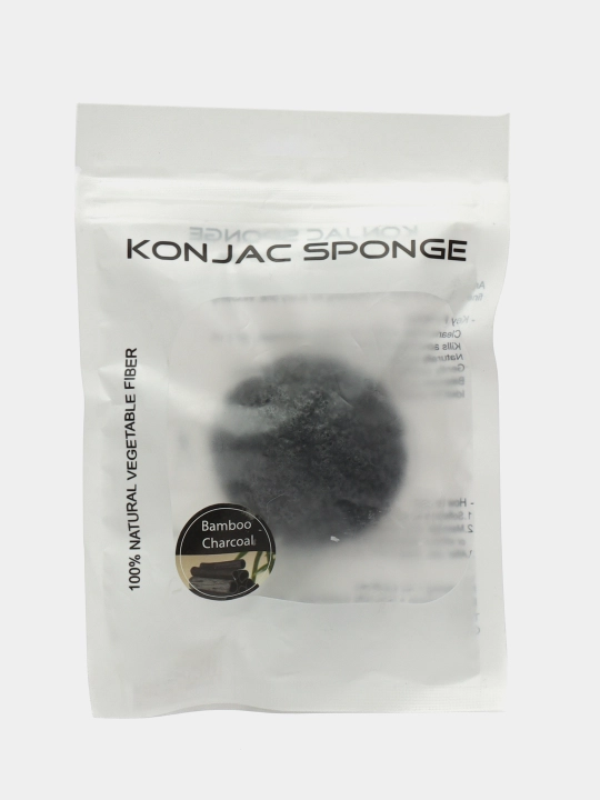 Konjak sponj Konjac Sponge - Bamboo Charcoal, yog'li teri uchun, bambuk ko'mirli  - 