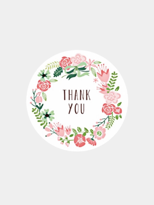 Стикер наклейки с надписью Thank you цветочным принтом