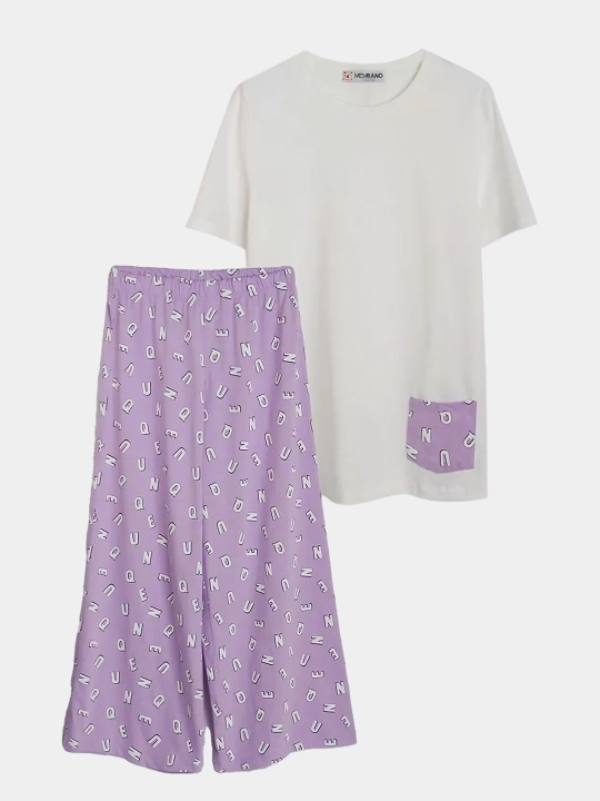 Qizlar va qizaloqlar uchun pijama, keng shim va futbolka - 