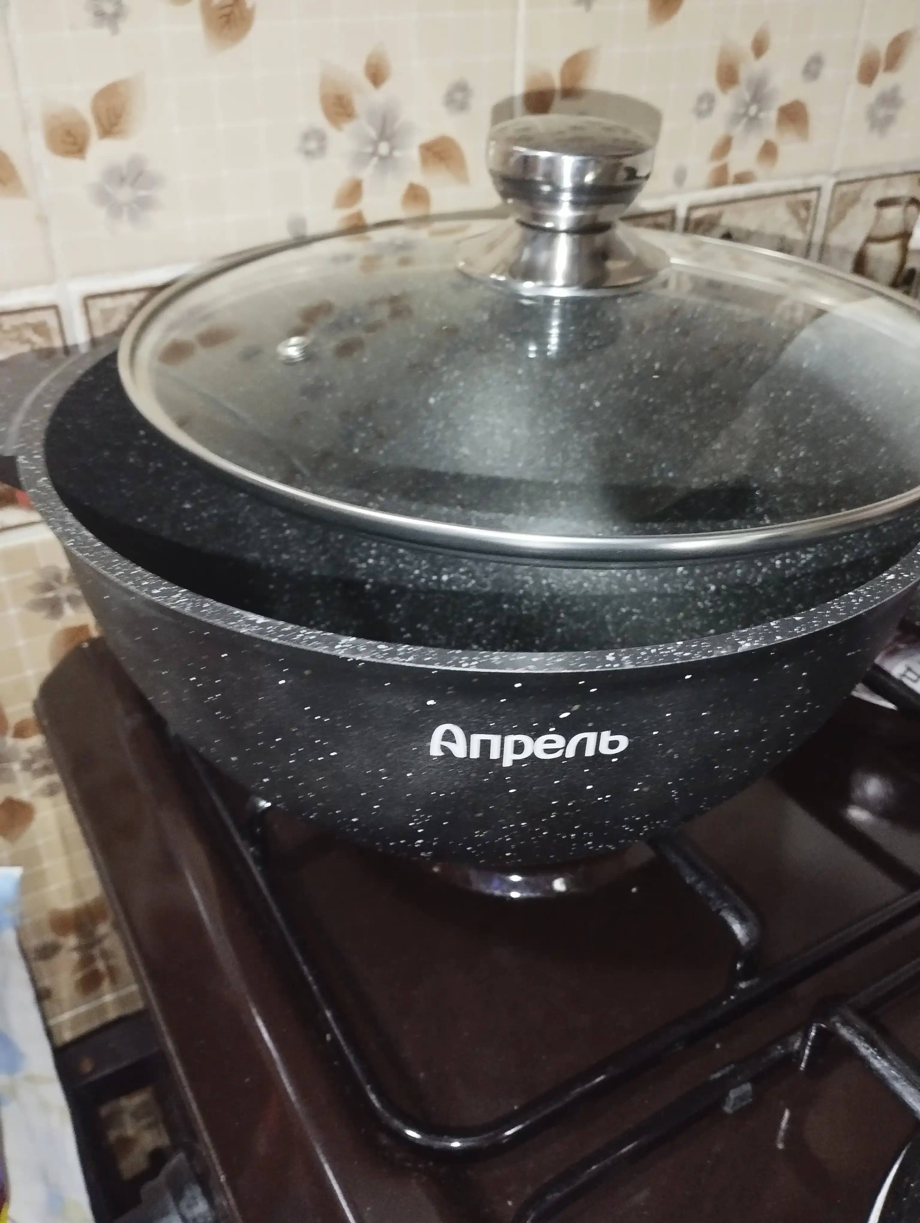 Казан для плова со стеклянной крышкой, Апрель, чёрный, антипригарный