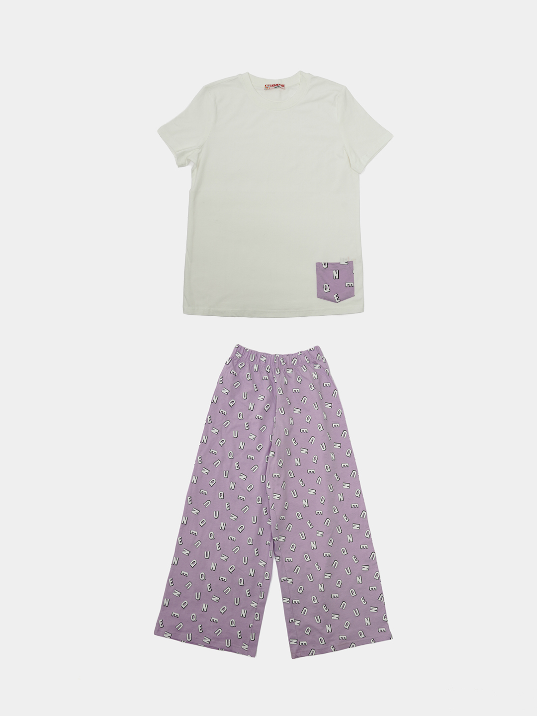 Qizlar va qizaloqlar uchun pijama, keng shim va futbolka