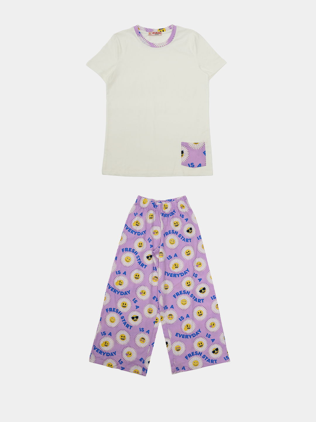 Qizlar va qizaloqlar uchun pijama, keng shim va futbolka - 
