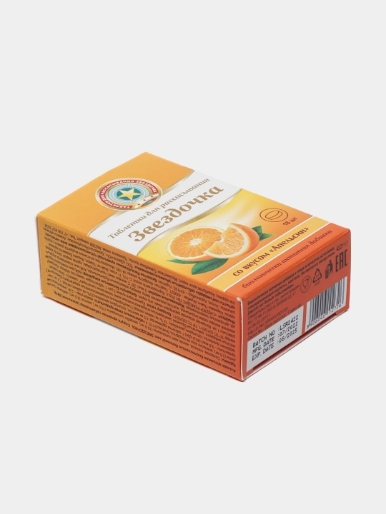 Zvezdochka apelsin ta'mli shimish uchun tabletkalar, 2.4 g, 18 dona