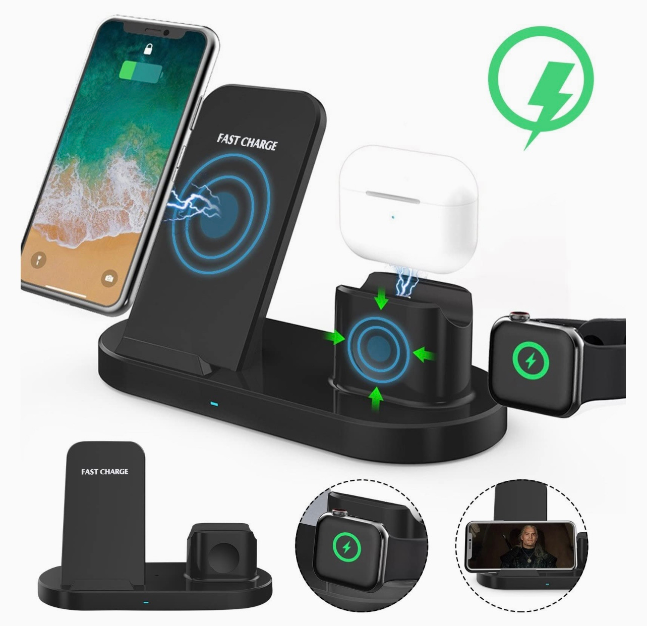 Беспроводная зарядка для устройств iPhone, iWatch и AirPods, 3 в 1 ...