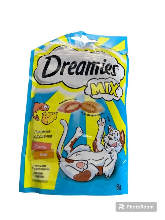 Qizil ikra va pishloqli Dreamies mushuklarini shirinliki, 60 g