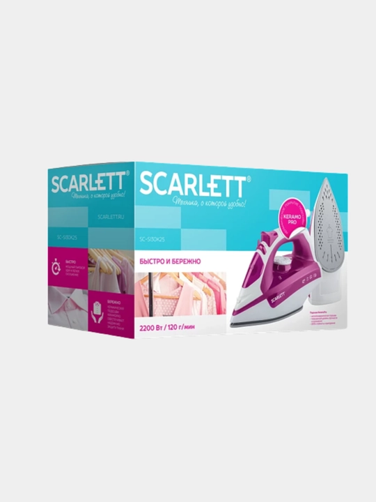 Утюг для глажки SCARLETT SC-SI30K25. 2200 Вт, керамика подошва и вертикальное отпаривание