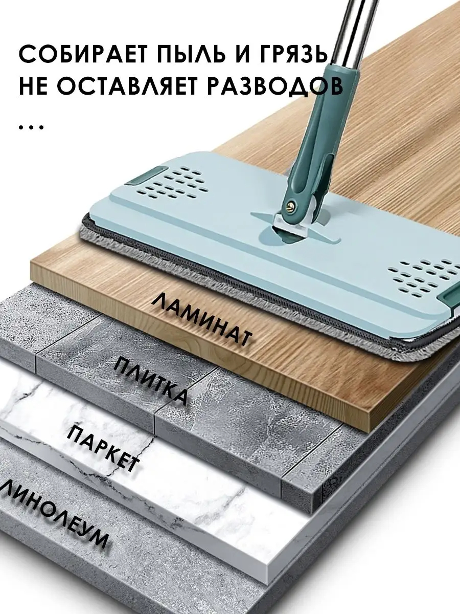 Умная швабра с отжимом и ведро для мытья пола и окон, 2 насадки в ...